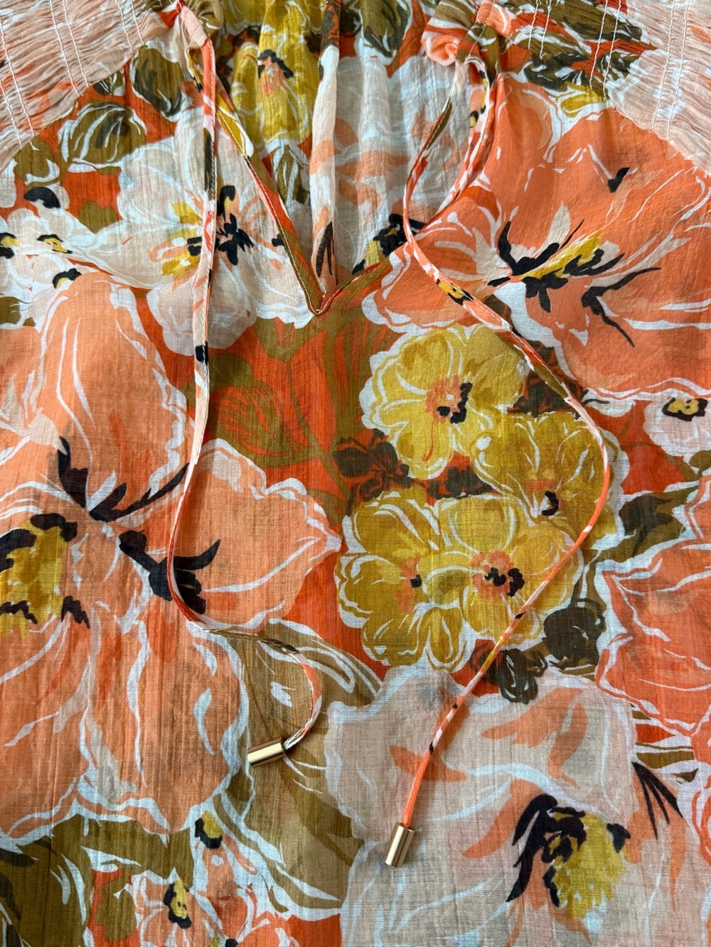 MINKPINK Dex Floral Blouse XS Coral Sheer Boho Long Sleeve Feminine - Picture 8 of 14